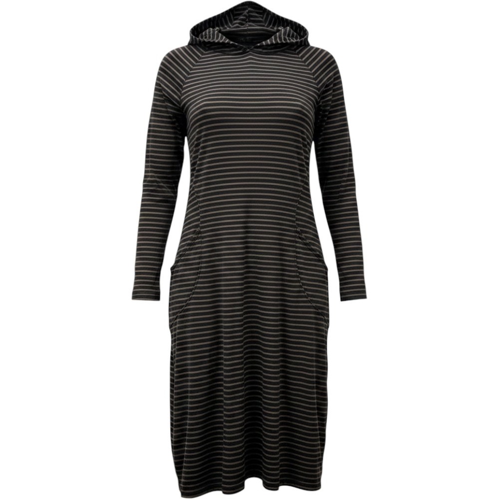 Cut Loose Striped Hooded Tunic Dress Black Brown‎ Long Sleeve Pocketed XS